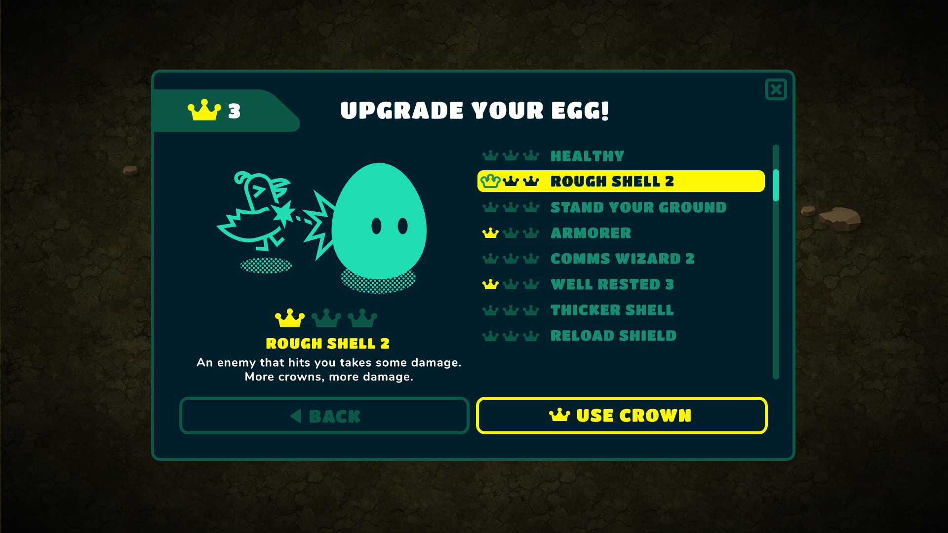 Bad Egg upgrades interface