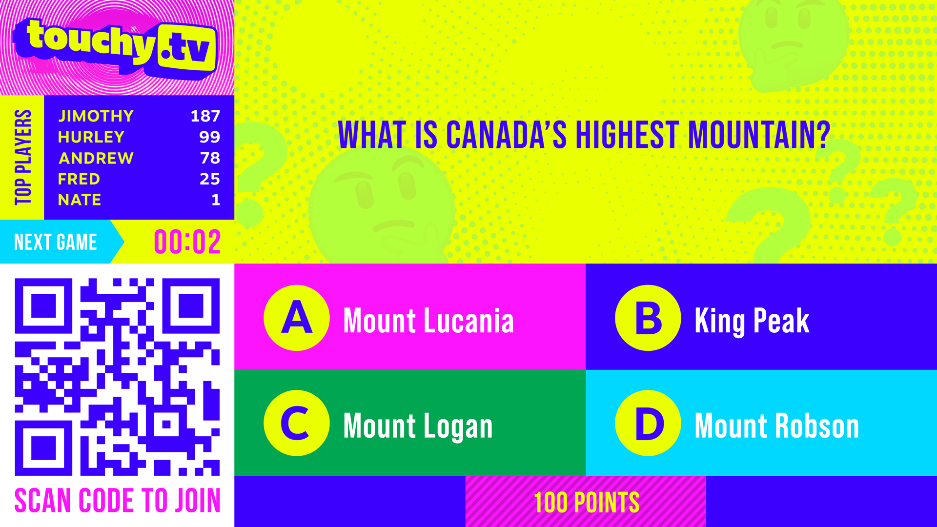 Touchy TV trivia game