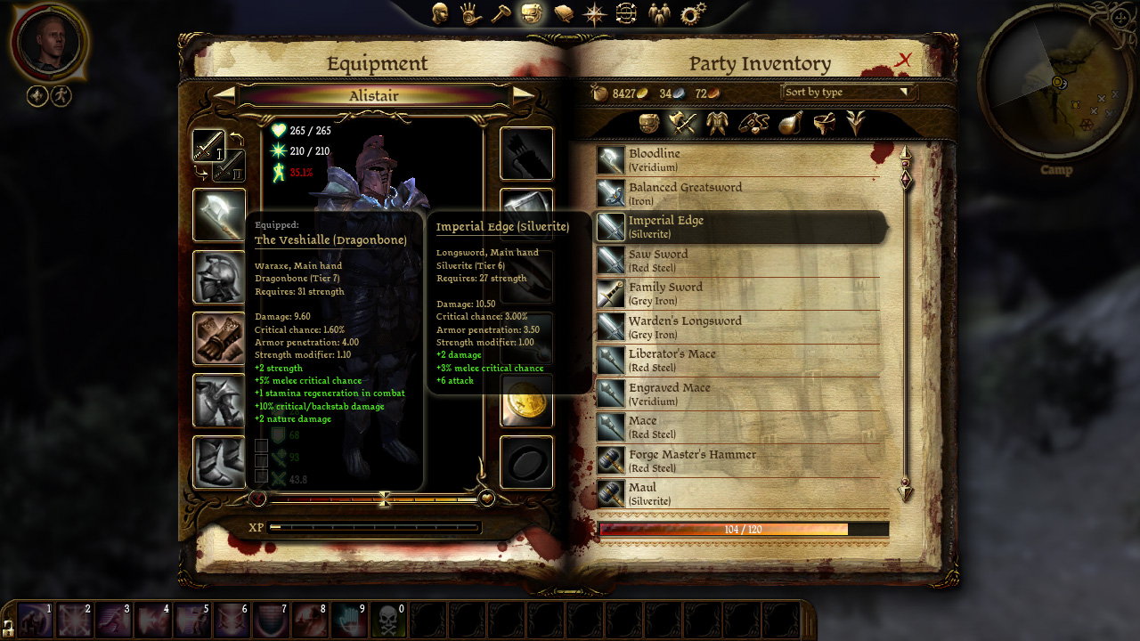 Dragon Age: Origins PC inventory comparison