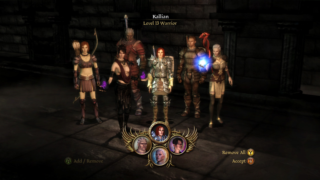 Dragon Age: Origins console party selection