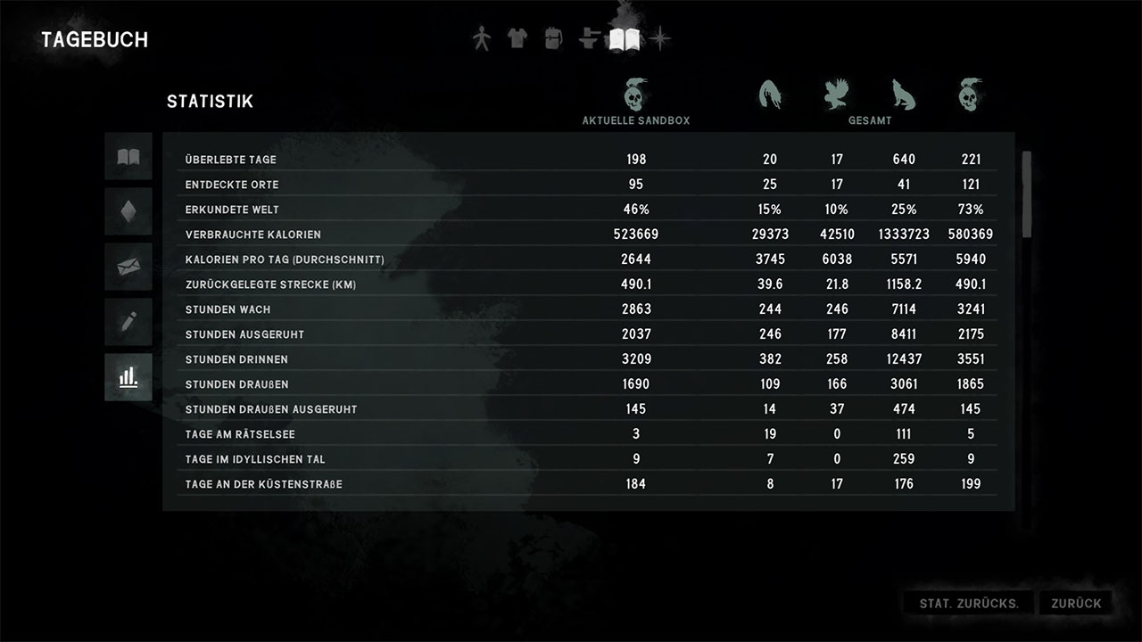 The Long Dark information and survival systems interface