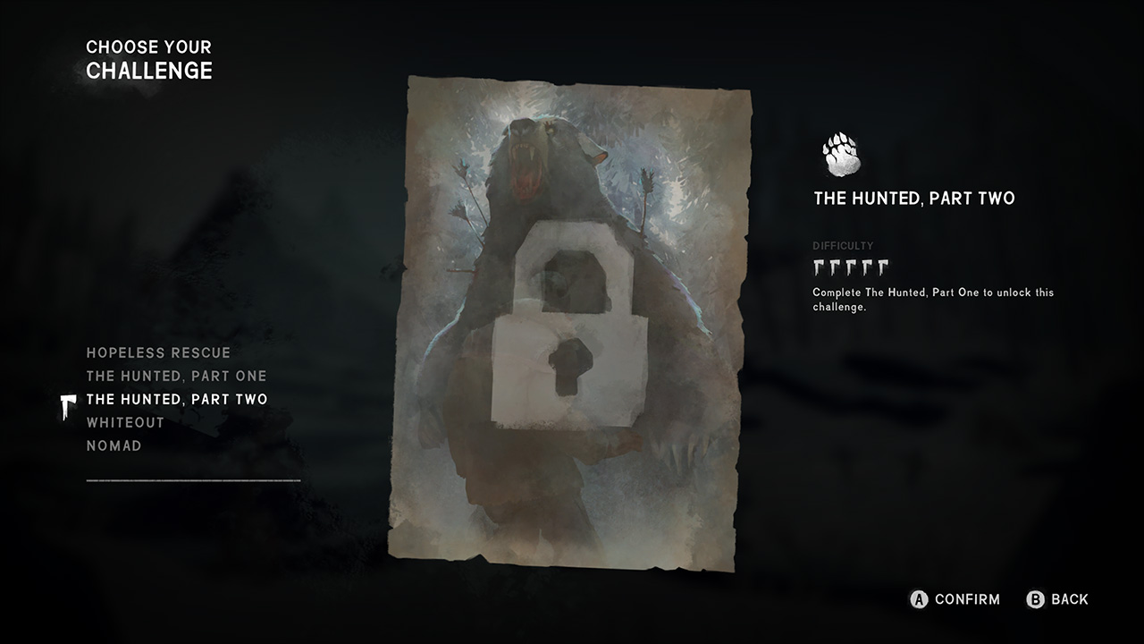 The Long Dark challenge selection screen