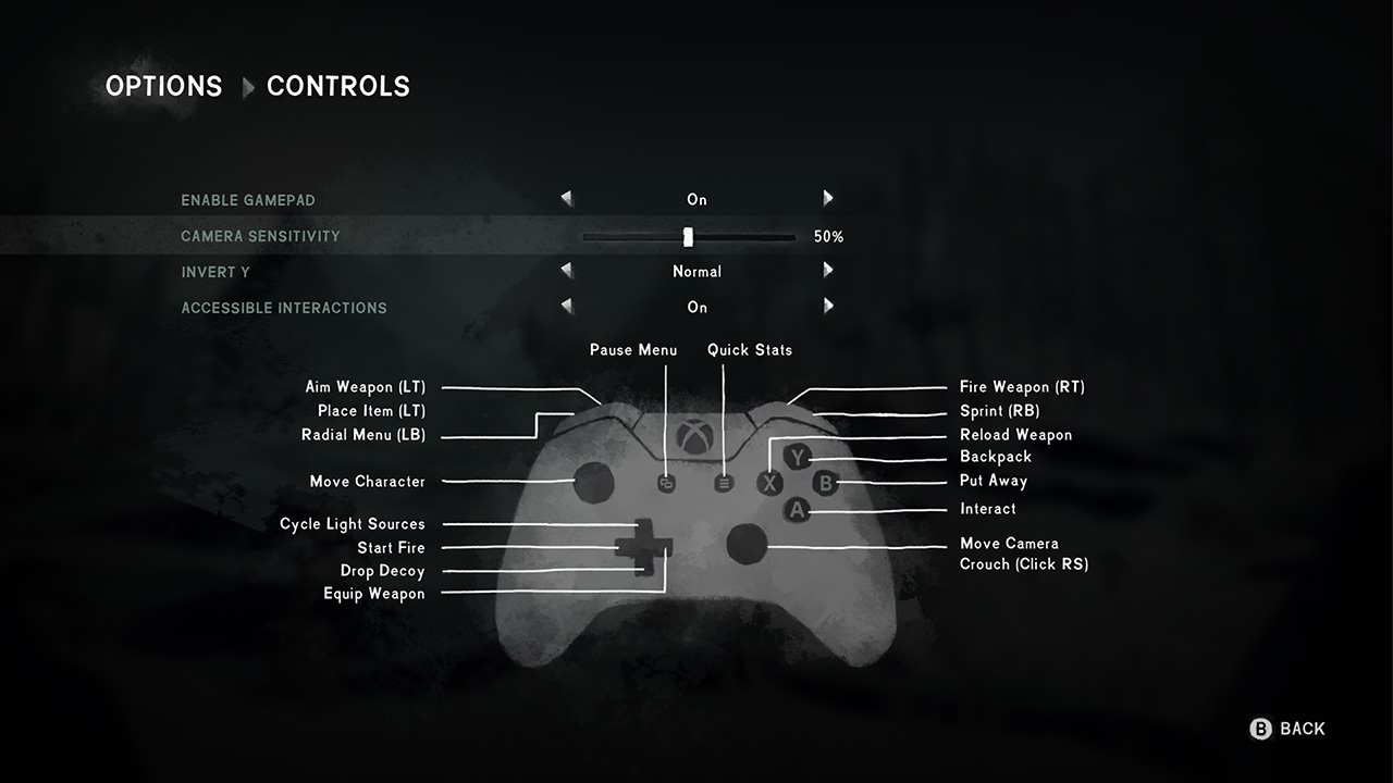 The Long Dark controls screen