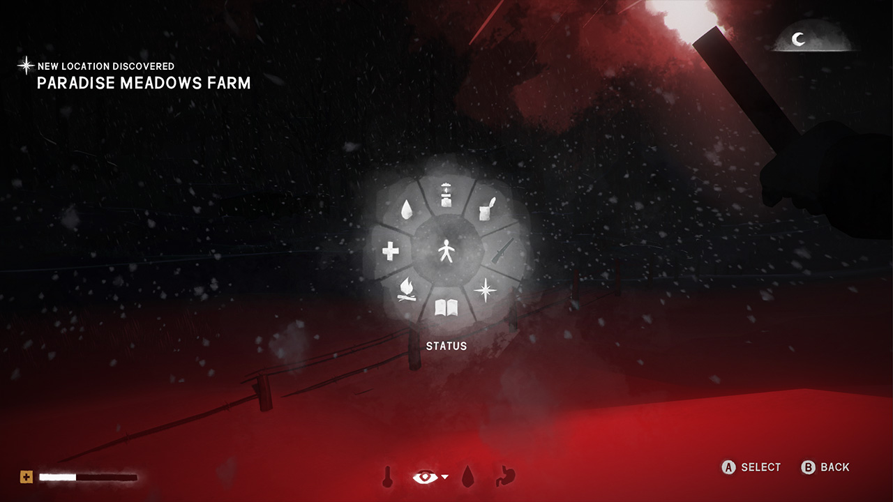 The Long Dark radial menu in dramatic lighting