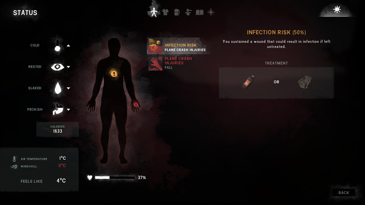 The Long Dark survival status interface